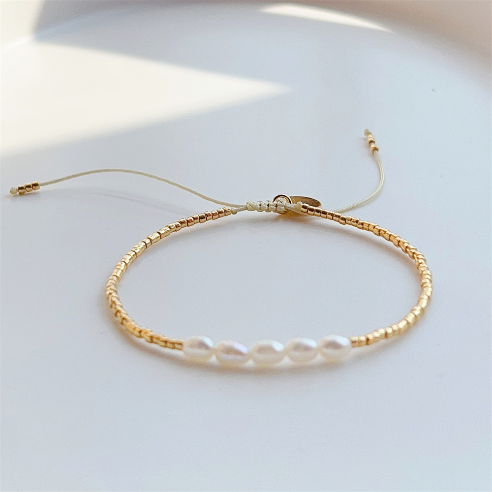 KKBEAD Natürliche Perle Armbänder für Frauen Geschenk Gold Farbe Miyuki Perlen Dainty Armband Einfache Dünne Pulseras Femme Mode Schmuck