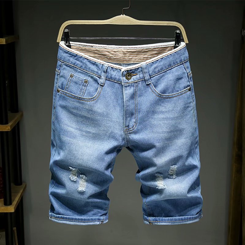 Heren denim shorts zomer nieuwe stijl dun gedeelte elastische kracht slim fit korte jeans mannelijke merkkleding lichtblauw retro blauw