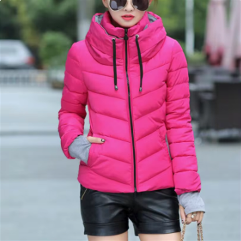 ใหม่ผู้หญิงผ้าฝ้ายเสื้อสั้น Outwear ยืนคอซิปแจ็คเก็ต Drawstring Slim Multicolor ฤดูหนาวเสื้อขนาดเล็ก WARM Handguard