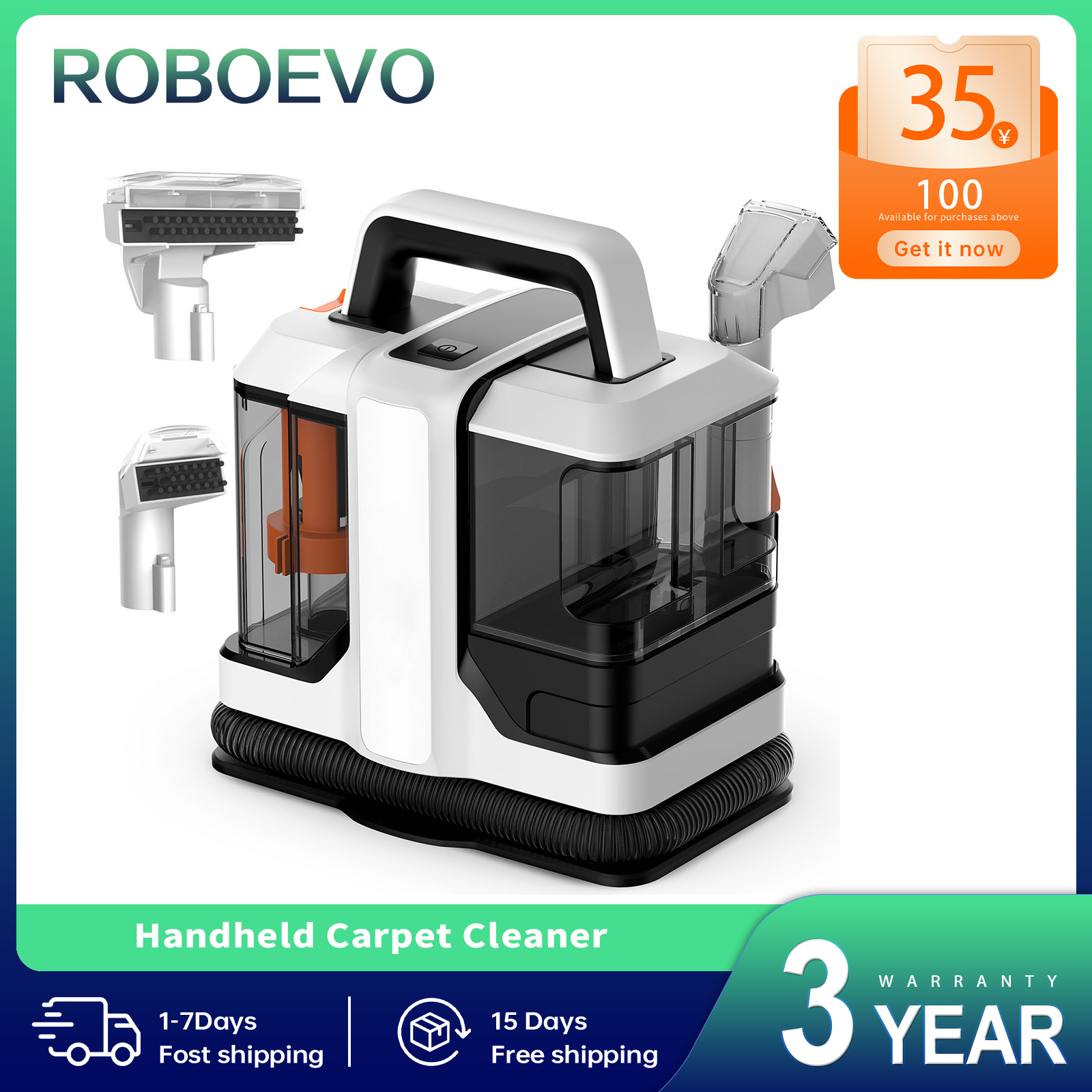 ROBOEVO 750W 15KPa limpiador de manchas de mano limpiador de alfombras inalámbrico para pelo de mascotas tapicería de coche Spray y succión máquina de limpieza profunda