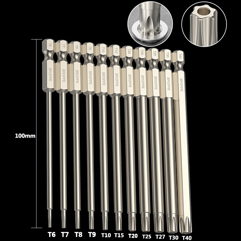 11/12 pezzi set di cacciaviti Torx T5-T40 set di punte di sicurezza da 1/4 pollici punte per cacciavite a prova di manomissione punte per cacciavite