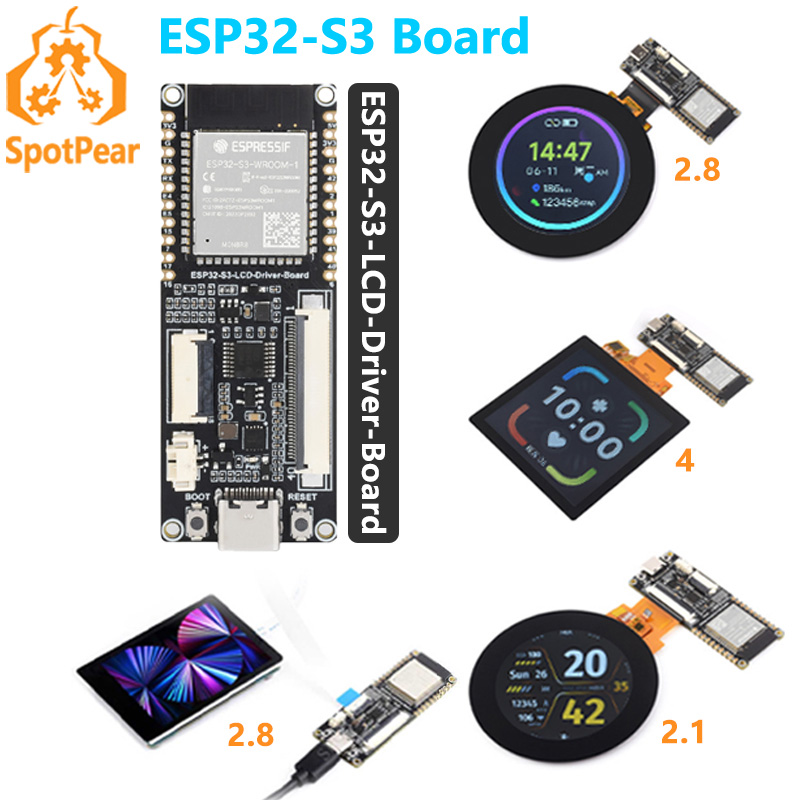ESP32-S3 LCD Driver papan pengembangan RGB / SPI N8R8 untuk 2.1inch / 2.8inch / 4inch Captive layar sentuh Display