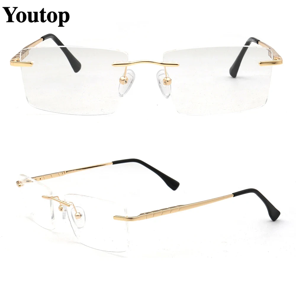 Montature per occhiali da uomo rettangolari senza montatura per uomo Square Business montature per occhiali da vista in metallo montature per occhiali occhiali oro argento nero