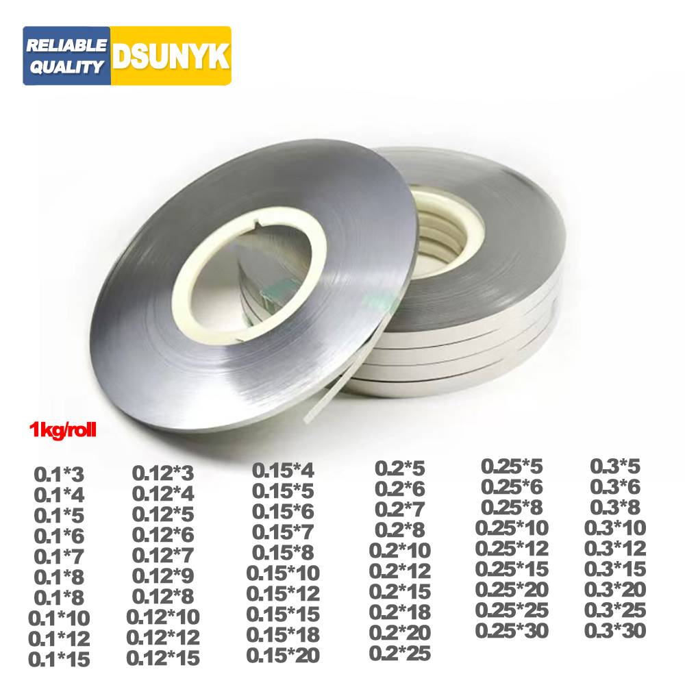 1 kg Dicke 0,1 mm 0,12 mm 0,15 mm 0,2 mm 0,25 mm 0,3 mm vernickeltes Stahlband 18650 Batterie-Nickelblech-Punktschweißgerät