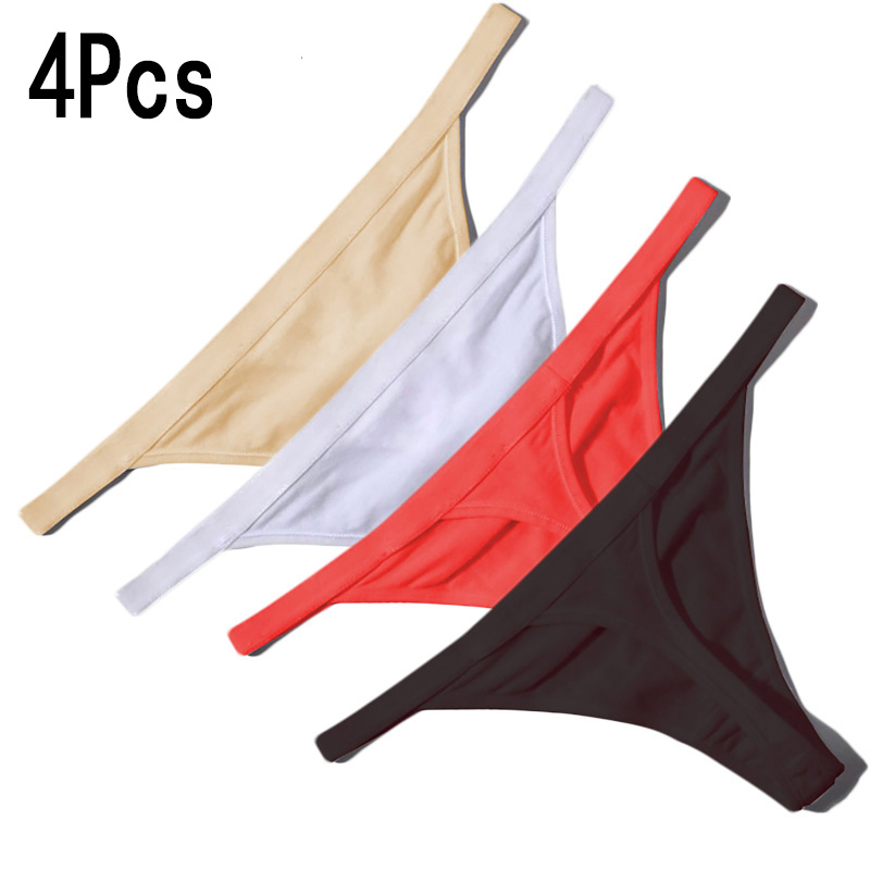 Sous-vêtements string en coton pour femmes, 4 pièces, Sexy, pour l'Europe et les états-unis, taille 22 à 34 pouces