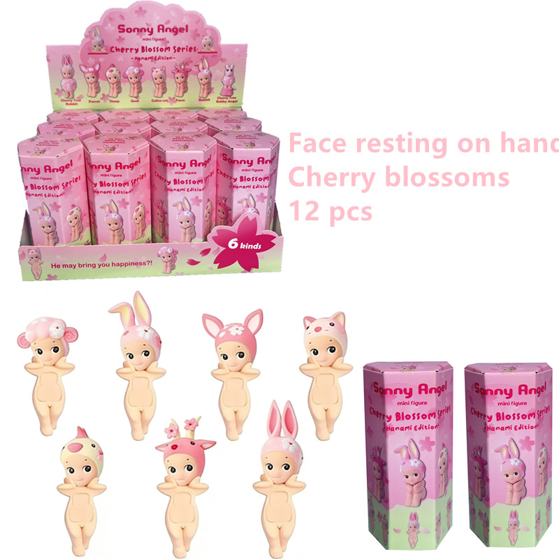 Boneka Miniatur Seri Cherry Blossom Face-Holding Blind Box, Boneka Anime, Ornamen Layar Komputer, Hadiah Ulang Tahun, Mainan