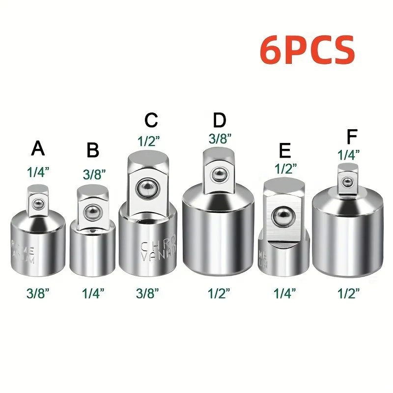 6 個ラチェットレンチソケットコンバータスリーブヘッドアダプタ 1/2 "ビッグフライから 3/8" フライから 1/4" ステンレス鋼から 1/4" から 1/2" から 3/8