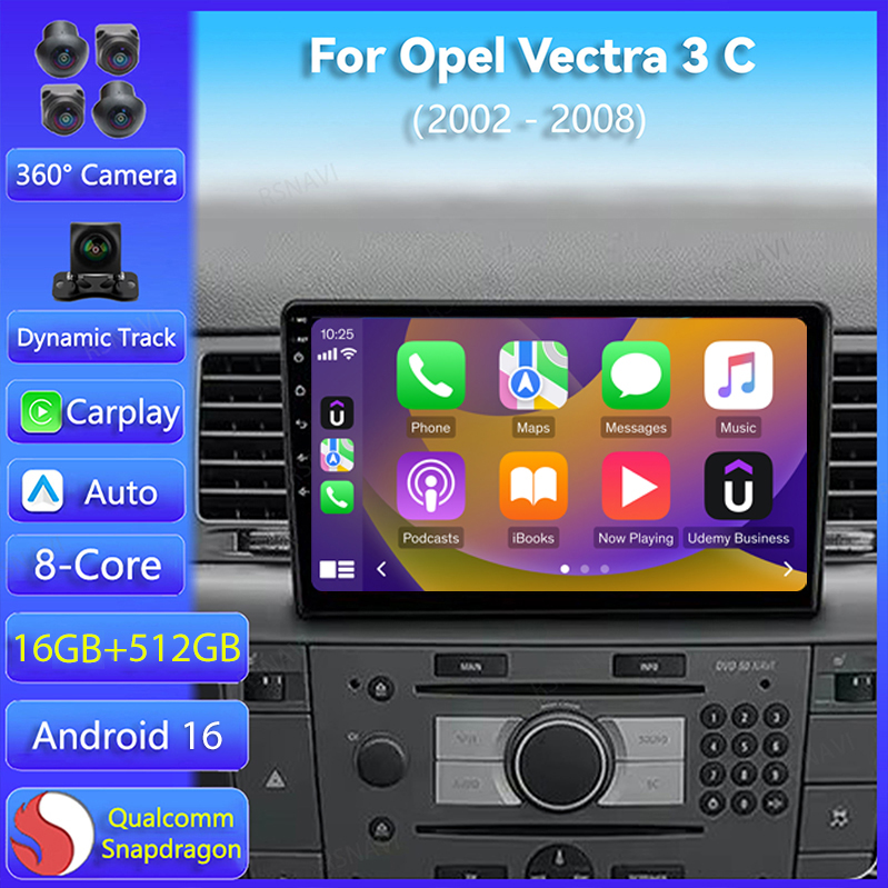 Android 16 Carplay Auto pour Opel Vectra 3 C 2002 2003 2004 2005 2006 2007 2008 Lecteur radio de voiture multimédia WIFI+4G BT DSP Stéréo