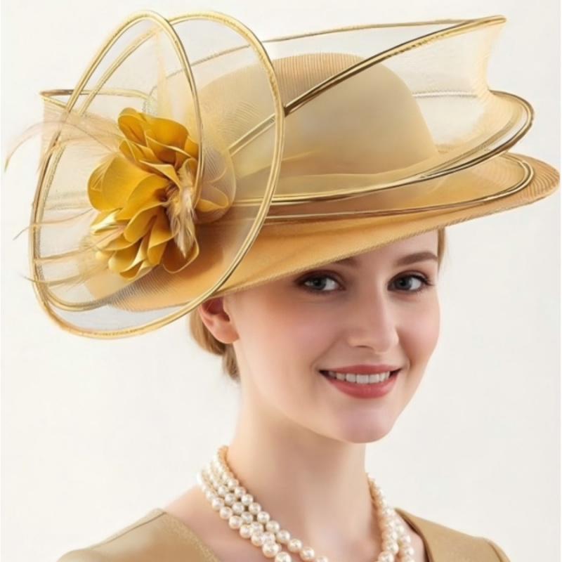 Übertriebener Mesh-Hut mit konkaver Form, Augenschutz, Damen-Sonnenhut mit breiter Krempe, Fascinator, Kirchenhut