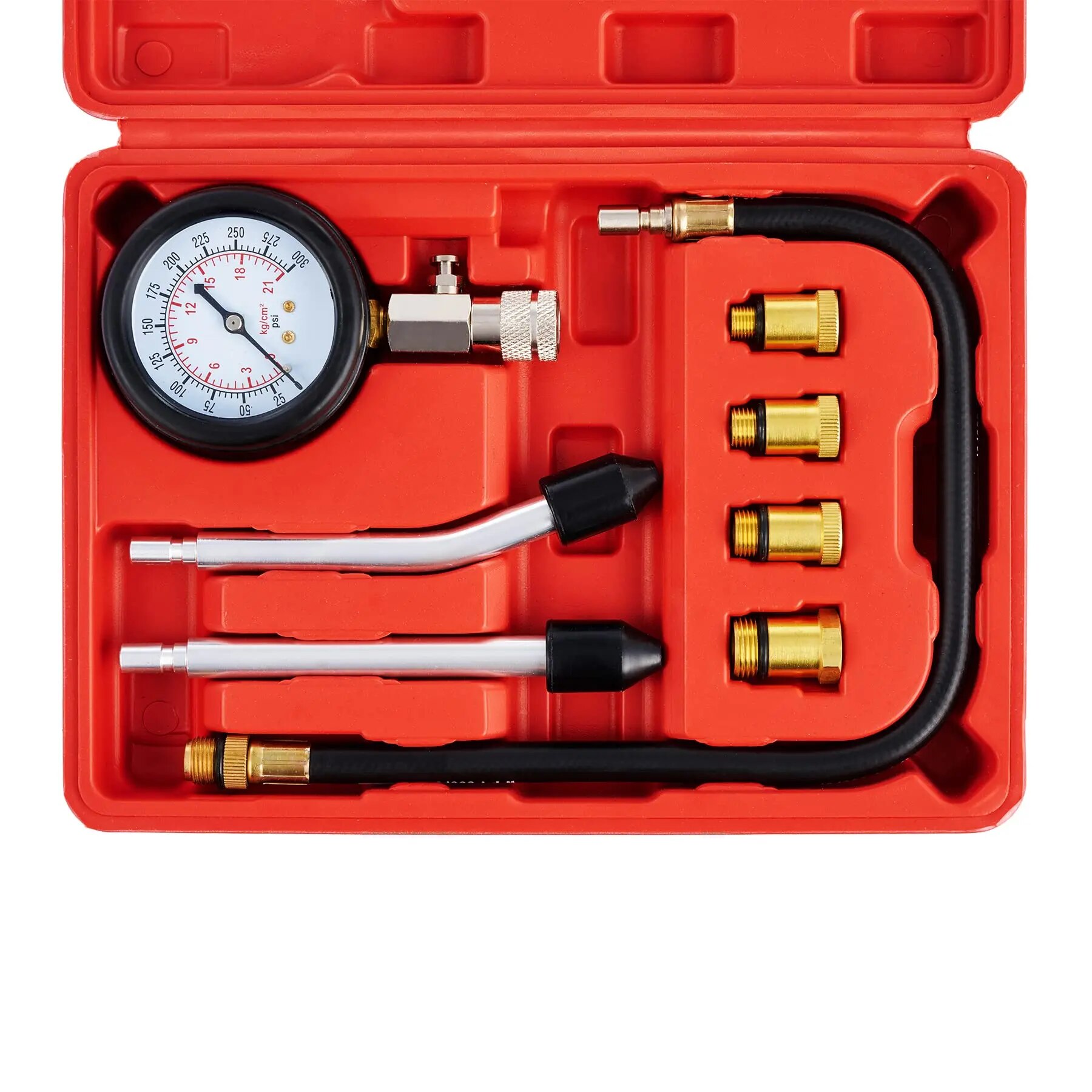Kit de probador de compresión de motor de gasolina profesional, juego de herramientas de manómetro de cilindro de combustible de 0-300 PSI para coches, camiones y motocicletas, 8 Uds.