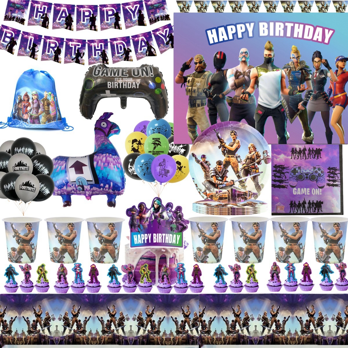 Juego de disparos Fortnition decoración de fiesta de cumpleaños dibujos animados Alpaca Llama placa mantel Baby Shower niños favores suministros de fiesta