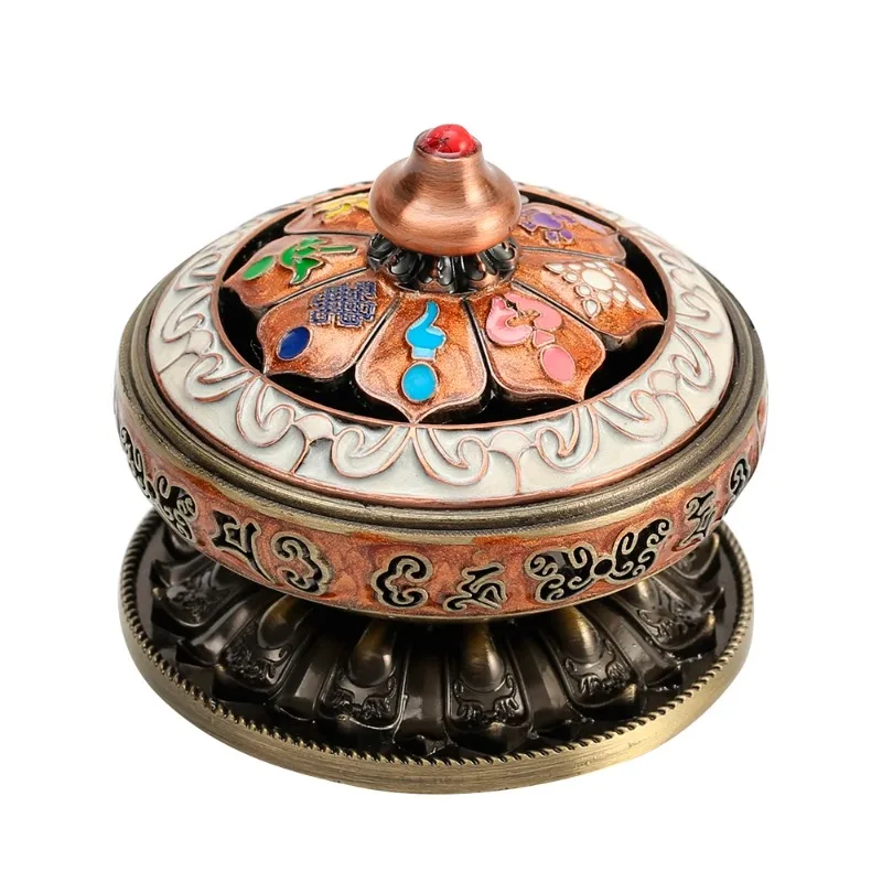 Alloy disc incense burner Tibetan eight treasures sandalwood aromatherapy burner bedroom agarwood tea ceremony ornament