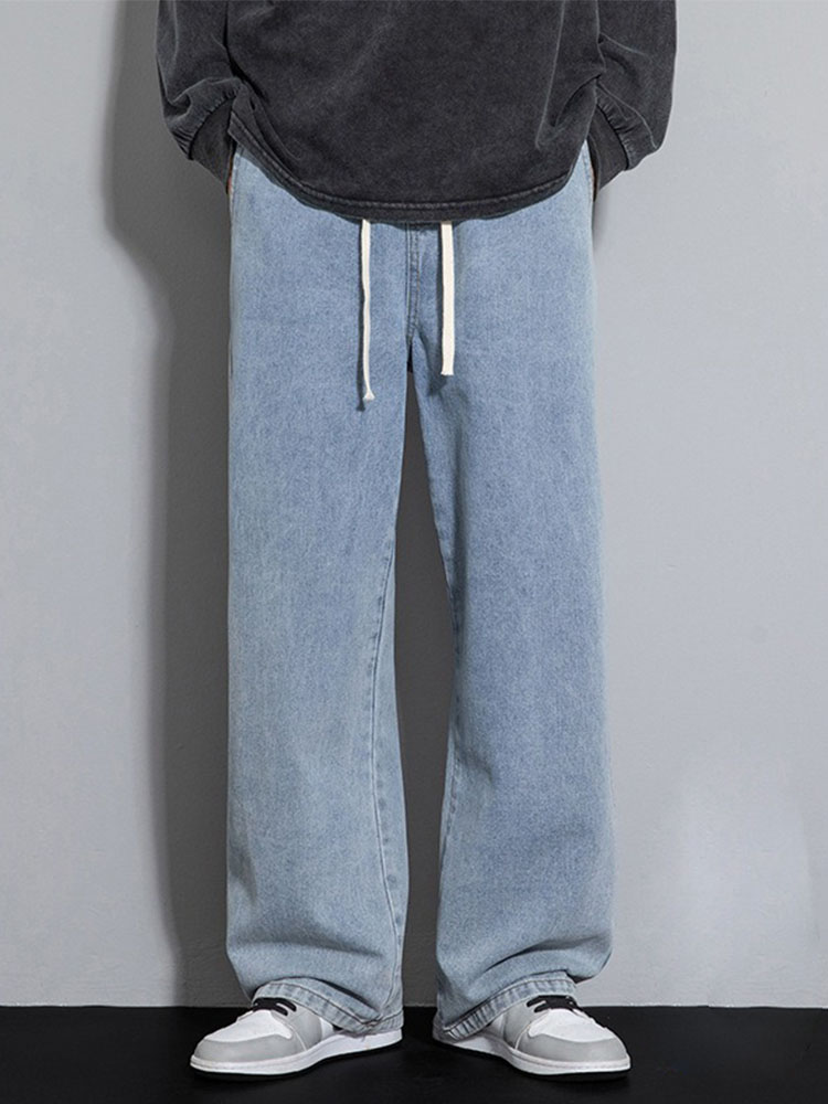 드래그 streetwear 느슨한 청바지 남자 한국 스타일 패션 느슨한 스트레이트 넓은 다리 바지 남자 브랜드 의류 블랙 라이트 블루 그레이