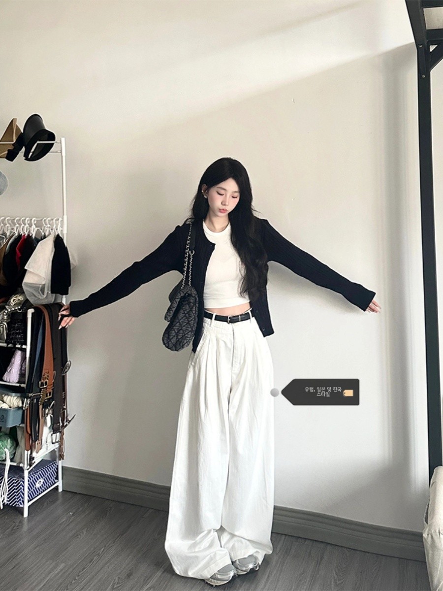 하이웨이스트 청바지 하이웨이스트 하이웨이스트 하이웨이스트 하얀색 와이드 레그 바닥에 닿는 여성용 청바지 데님 팬츠 청바지