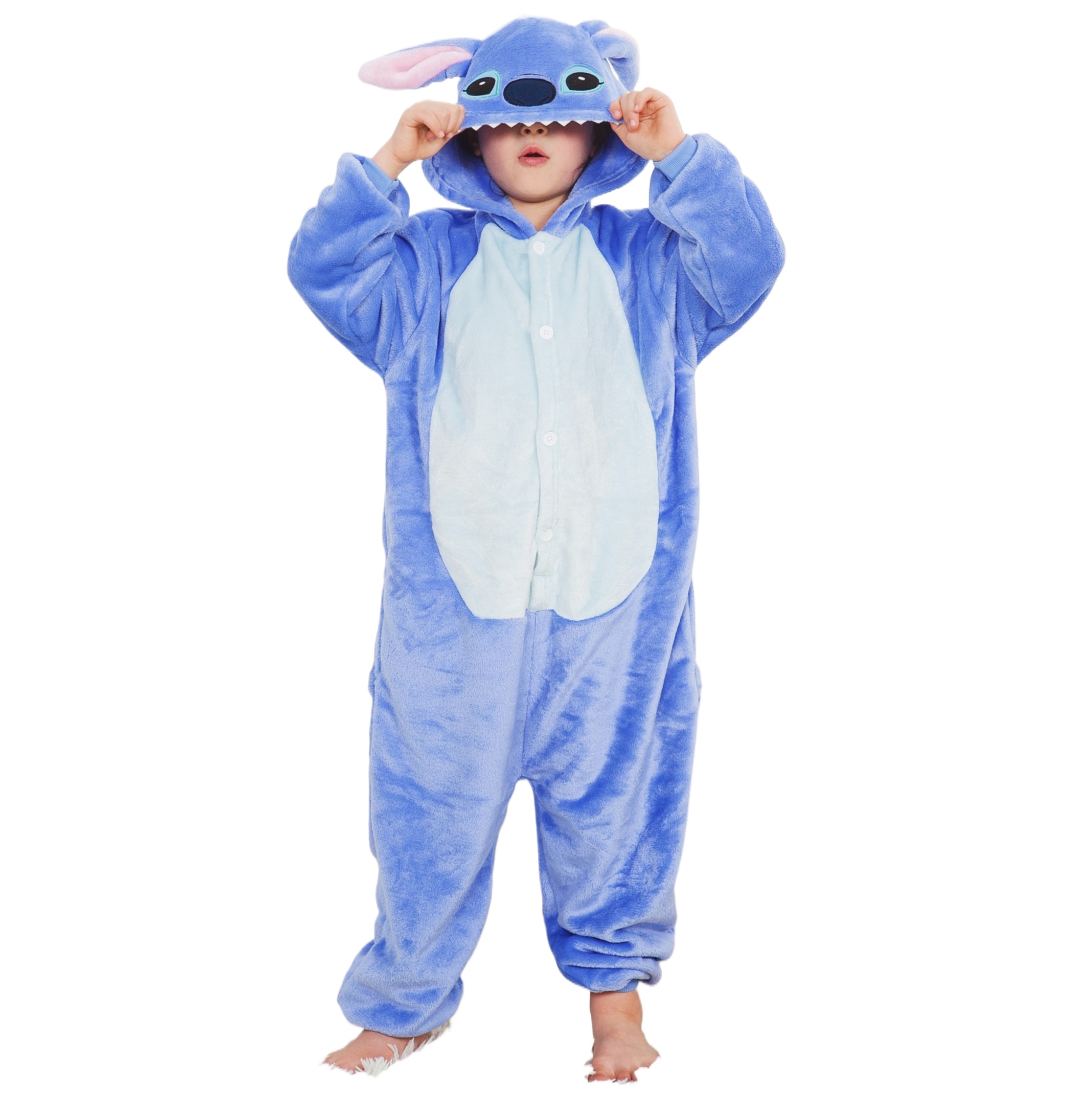 Kigurumi Stitch Cartoon Onesies para Crianças, Pijamas de Animais, Macacões para Meninas e Meninos, Fantasias de Anime para Natal e Halloween.