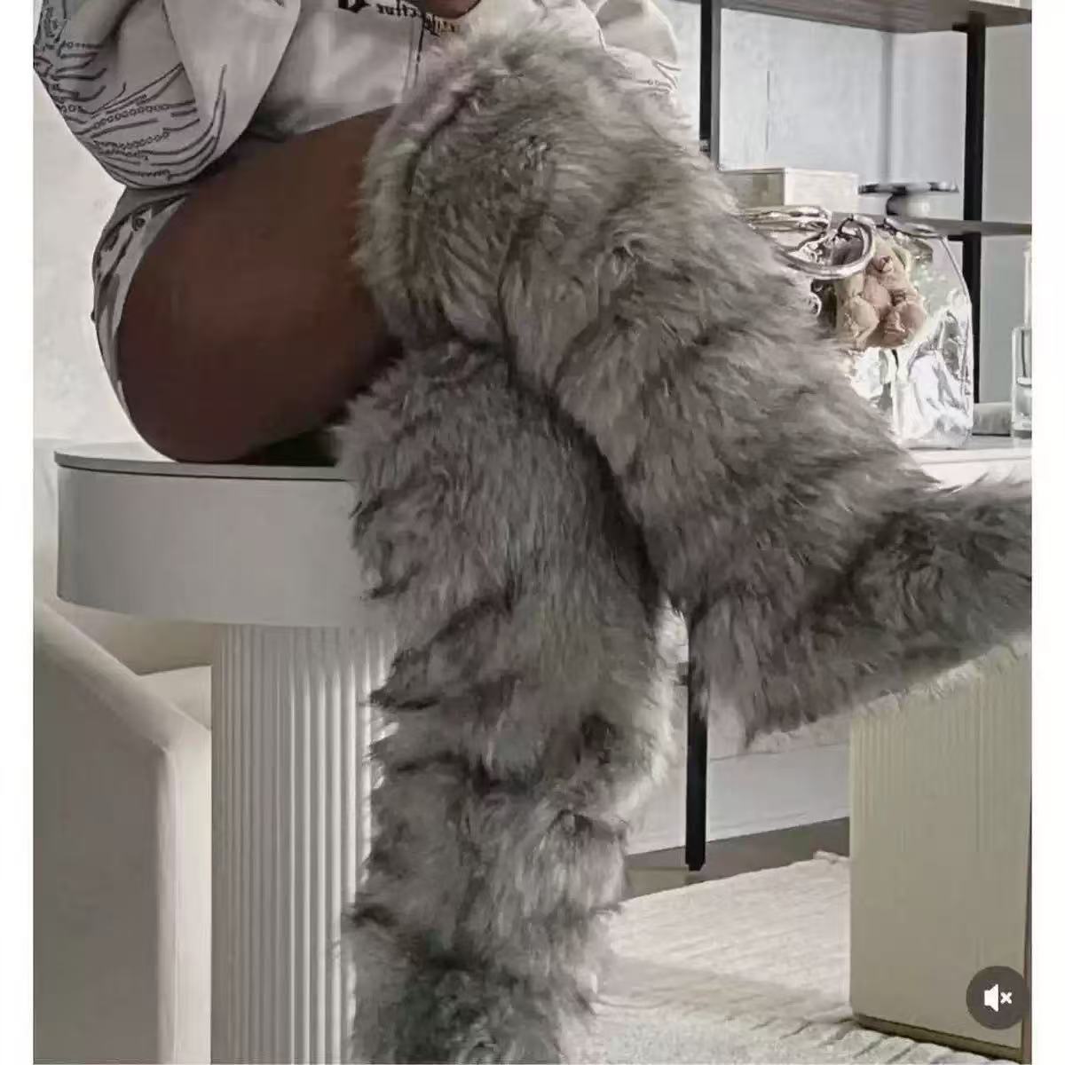 72cm Over Knee Thigh High Faux Raccoon/Fox  Fur Boots Fake Fur Tall Boots for Women