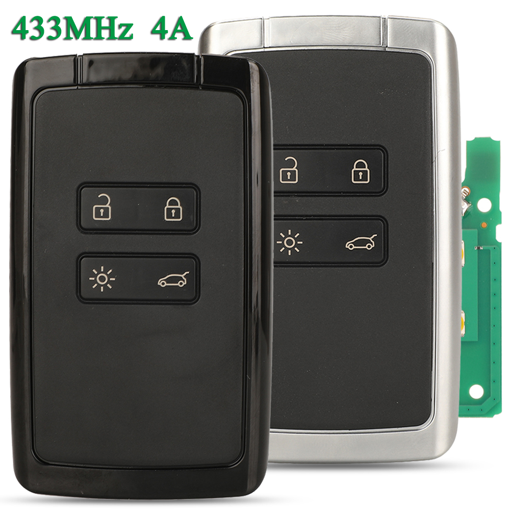 Jingyuqin chip 4a de 4 botões para renault megane iv espace 5 scenic iv DUSTER CUPTUR koleos koleos talisman 433mhz chave remota de carro