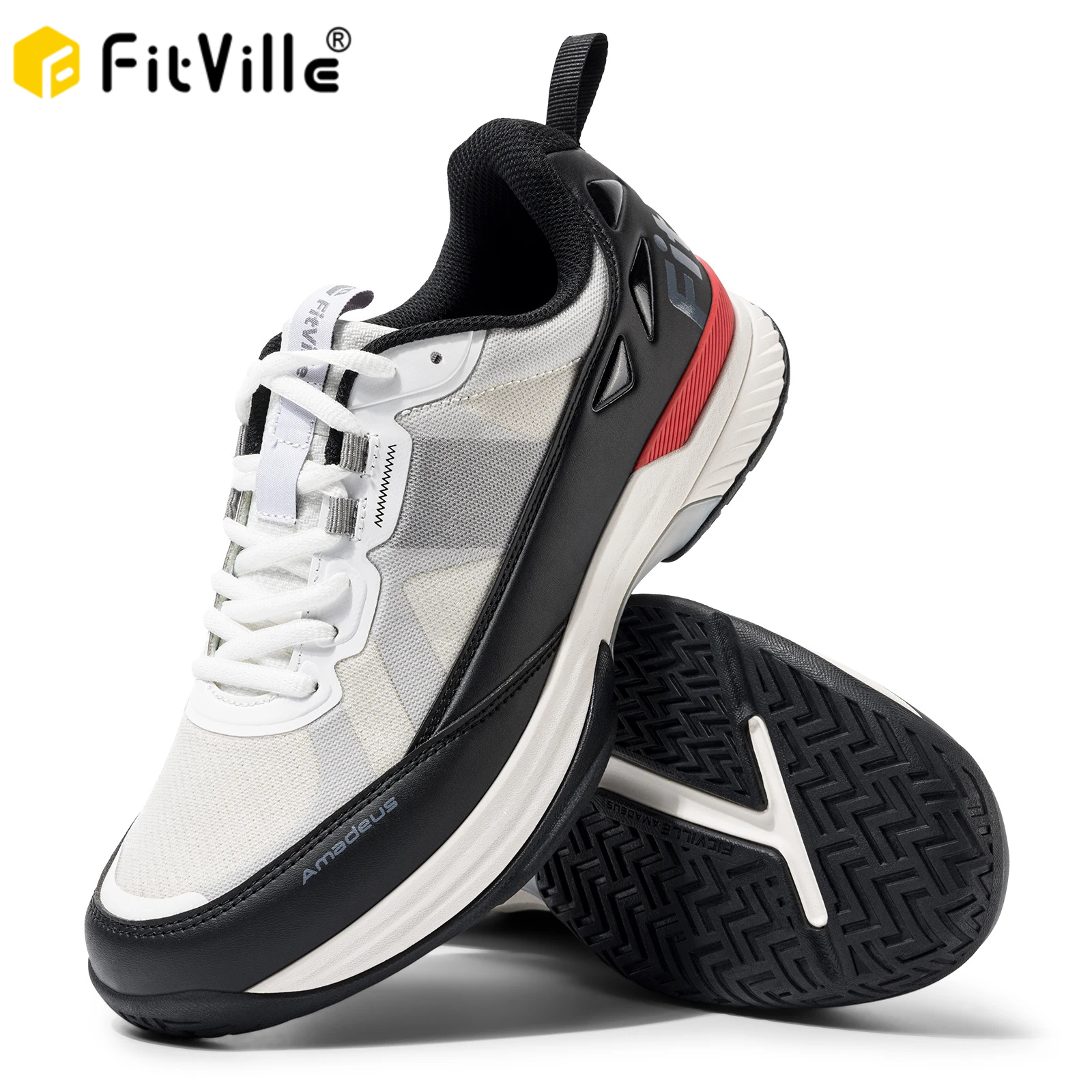 FitVille Scarpe da tennis larghe da uomo Scarpe da pickleball Leggere e traspiranti Atletiche per tutte le corte con supporto per l'arco plantare e punta larga