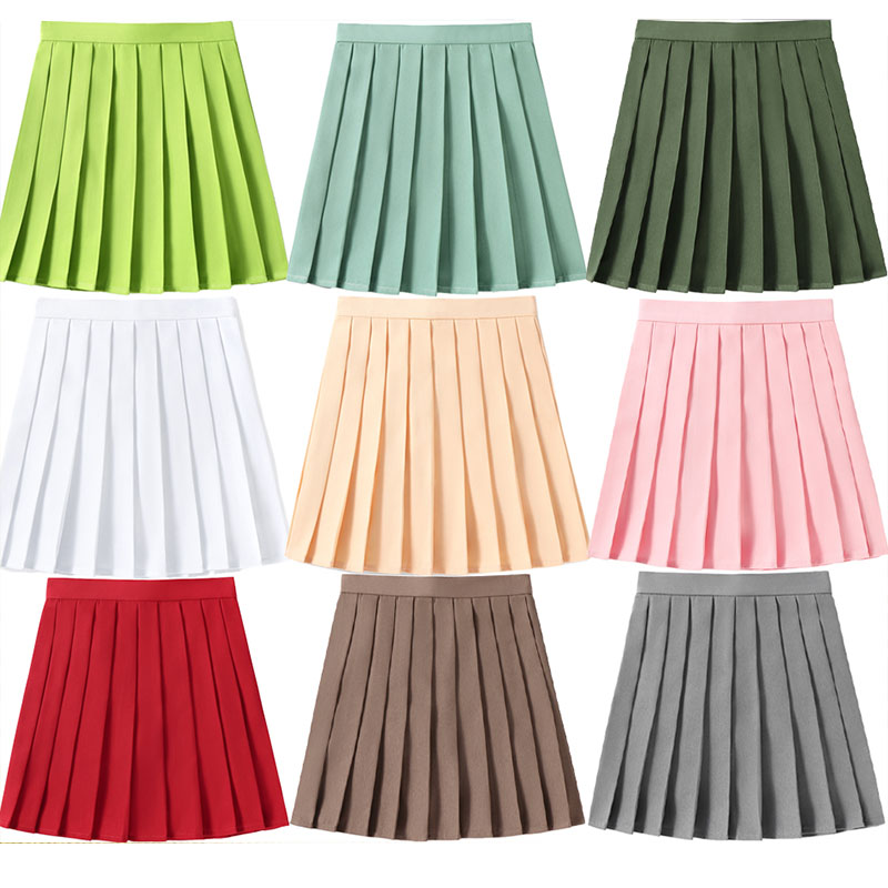 Kẹo Màu Cao Cấp Nữ Váy Xếp Ly XS- 5XL JK Mùa Hè Nhật Bản Preppy Bé Gái Nhảy Đen Mini Dây Kéo faldas Mujer