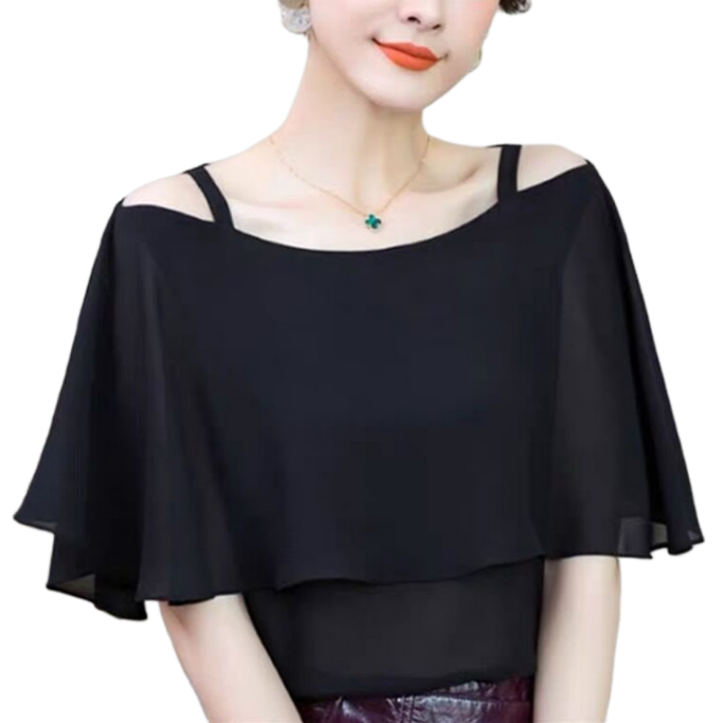 Blusa de Chifón Sólida de Verano para Mujer, Ropa de Oficina, Nueva Moda con Volantes, Camisa Casual Femenina