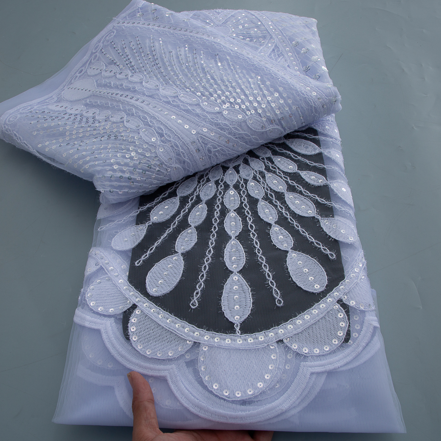 White Nigerian Mesh Tulle Lace Fabric French Milk Silk Lace Fabric African Fabric With Sequins 2026 For Women Party Dress