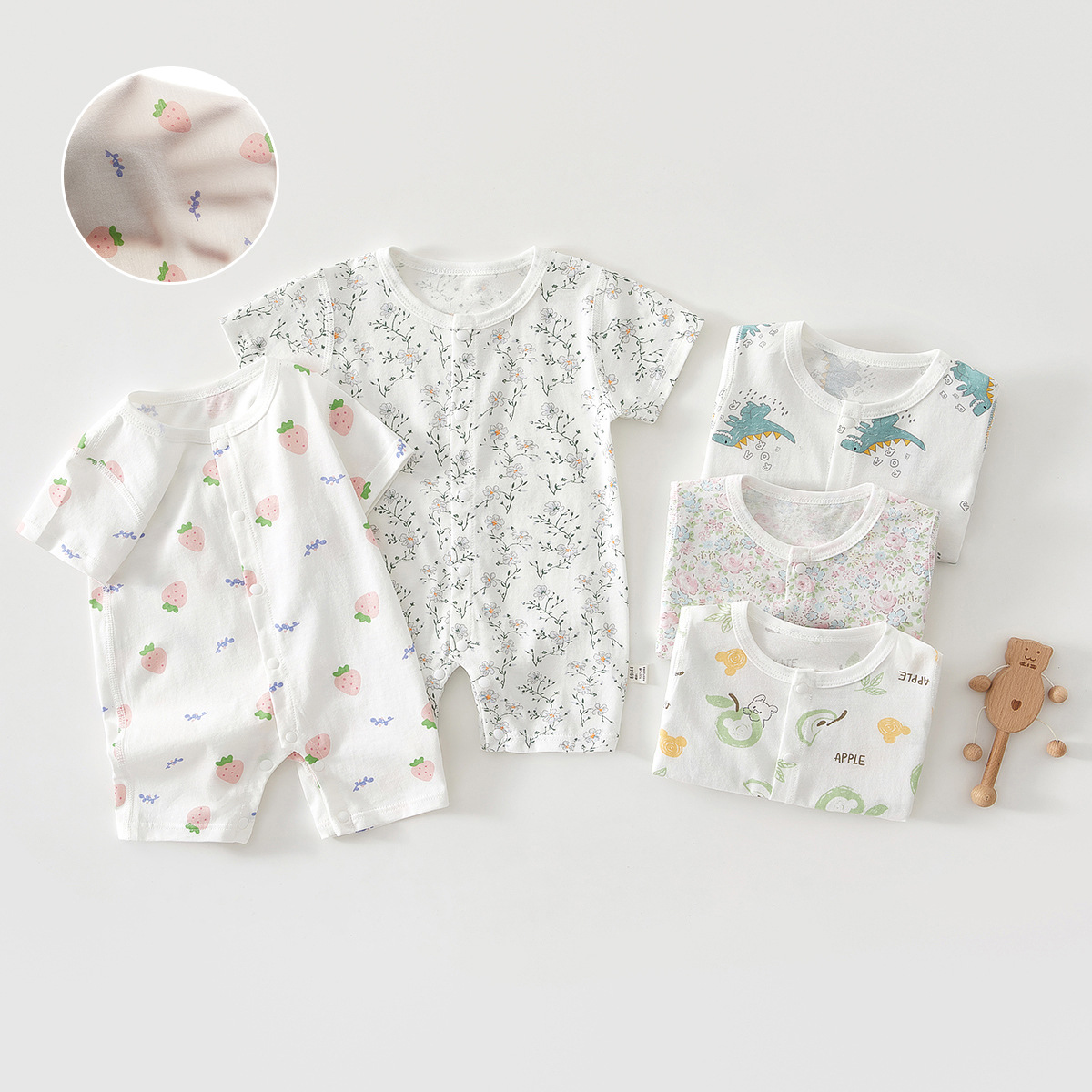 AYNIGIELL New Summer Baby Clothing Cute Newborn Baby Short Sleeved Triangle Jumpsuit 100% Cotton 0-12 Months Baby Jumpsuit