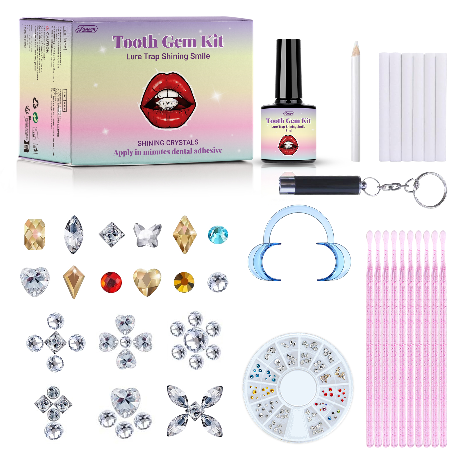 Kit de pierres précieuses pour dents, bricolage, avec colles et dents légères, Anti-chute, pierres précieuses claires, décoration de bijoux, Kit de bijoux pour dents scintillantes