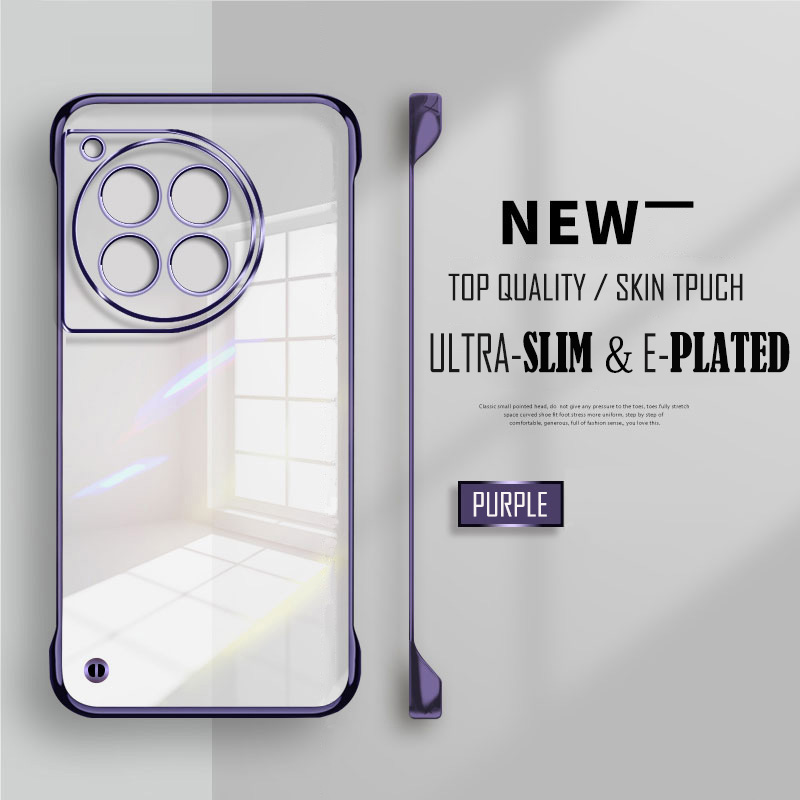 Custodia per telefono senza cornice sottile trasparente placcata per Oneplus 13 13R 12 12R 11 11R 10T 10R 10 Pro Protezione dell'obiettivo Placcatura Cover posteriore