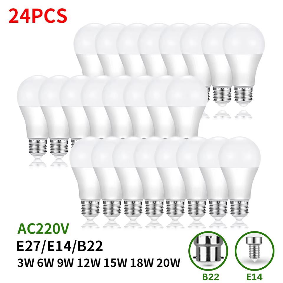 24 個 LED 電球ランプ E27 E14 B22 AC220V 電球 20 ワット 18 ワット 15 ワット 12 ワット 9 ワット 6 ワット 3 ワットランパーダリビングルームホーム LED ボンビージャ