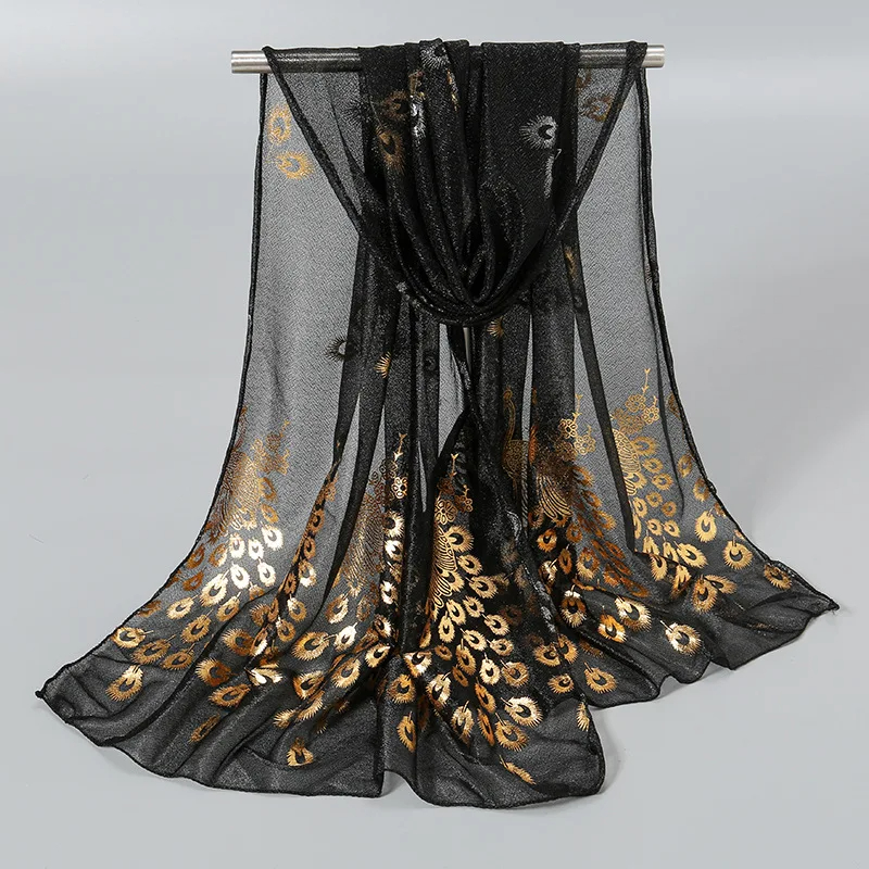 170cm * 60cm pavão bronzeamento cachecol elegante fino respirável xale feminino protetor solar à prova de vento cabeça envoltório viagem toalha de praia