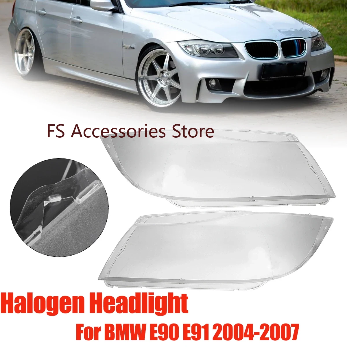 รถด้านหน้าไฟหน้าเลนส์ฝาครอบโคมไฟสำหรับ BMW 3-Series E90 E91 Pre-Facelift 2004-2007ไฟหน้าหลอดฮาโลเจนฝาครอบ