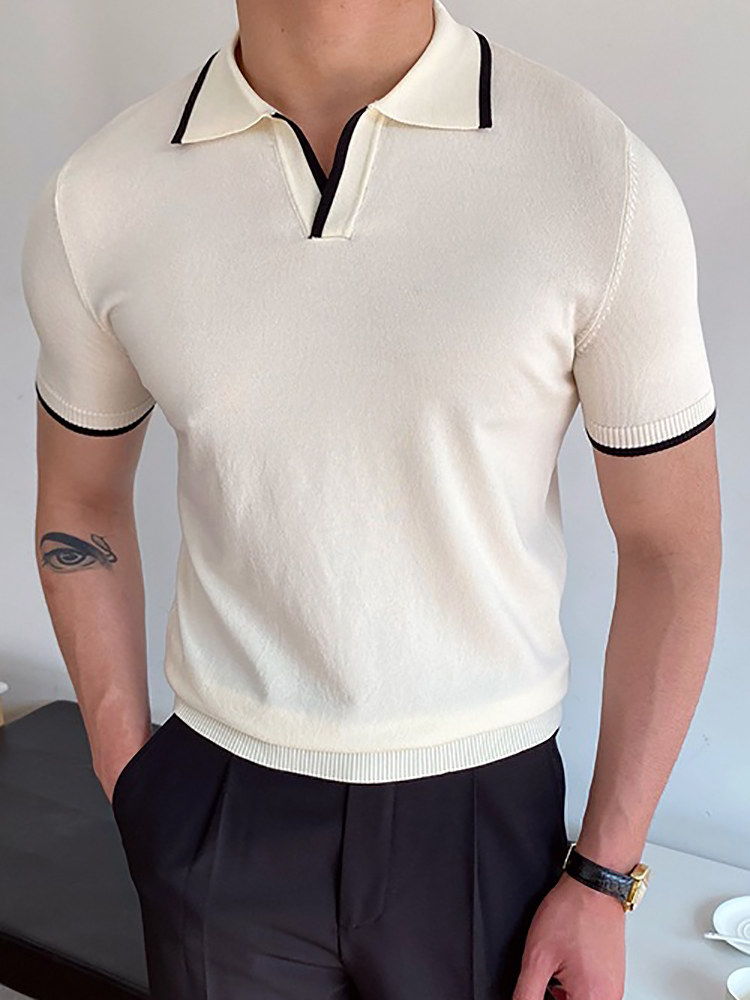 Verão moda masculina camisas polo manga curta turn-down colarinho retalhos polos casuais roupas masculinas topos pulôver streetwear