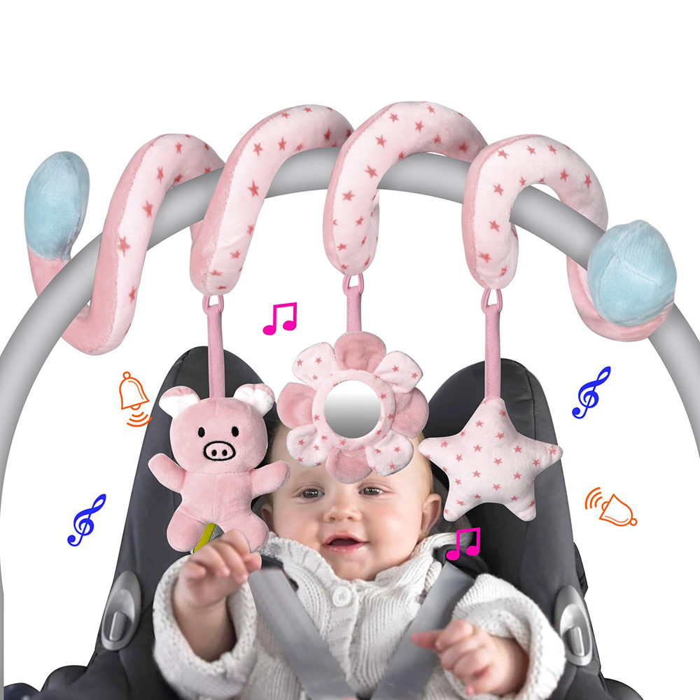 Seggiolino auto per neonati, attività a spirale, giocattoli appesi, passeggino, bar, culla, culla, mobile con specchio BB Squeaker e sonagli
