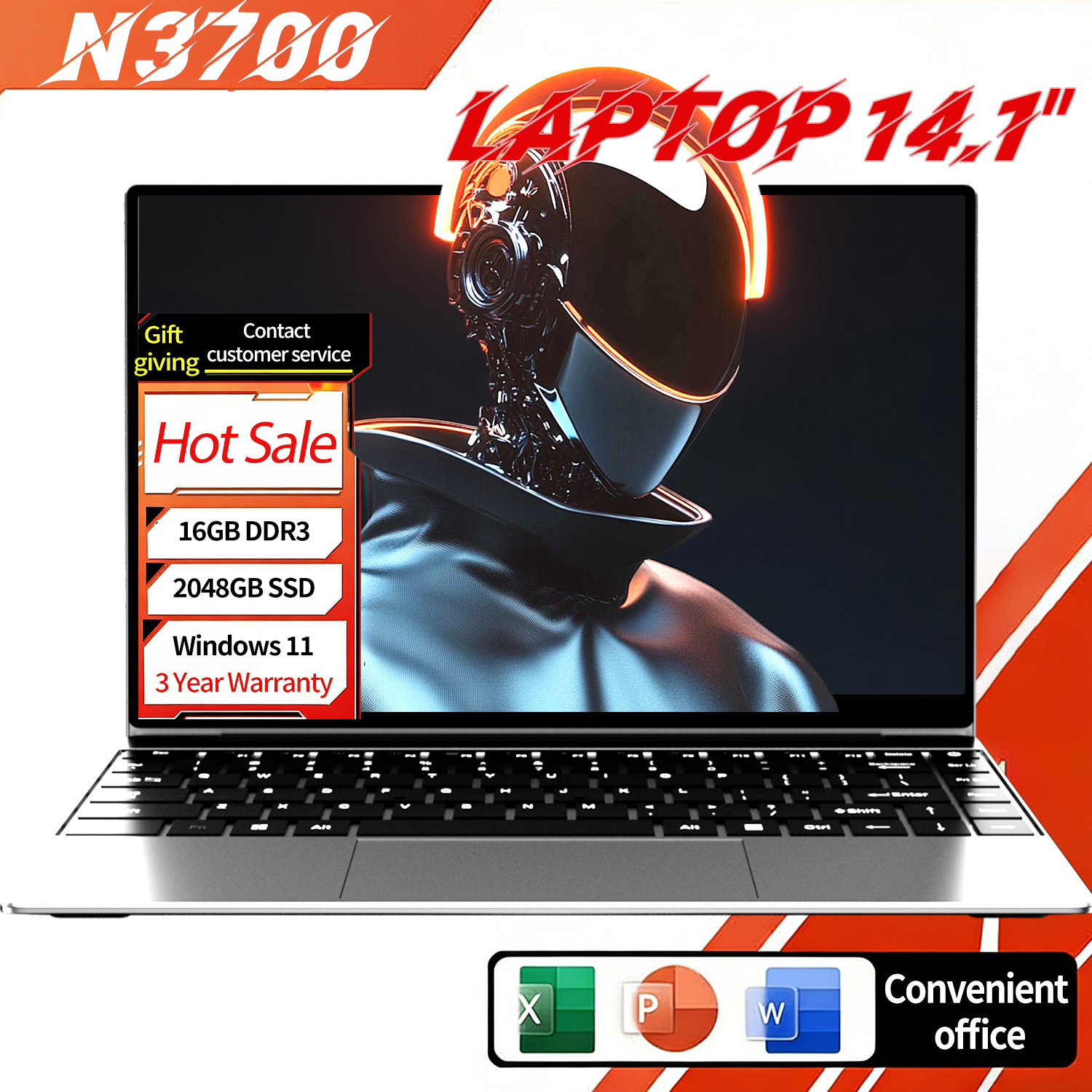 Laptop NAIWO con Intel N3700, Schermo IPS FHD 15.6", Intel 4405U, 16GB RAM, SSD 2TB, Batteria 5000mAh, Windows 11, Office, Sottile e Leggero