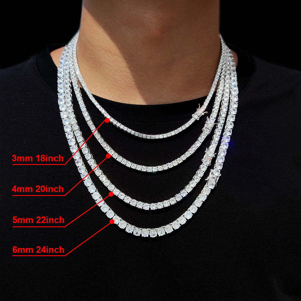 Collana a catena da tennis Hip-Hop 1 fila Cz Zircone cubico ghiacciato 3 mm 4 mm 5 mm 6 mm 18 / K Collana rapper Gioielli di lusso con trasporto di goccia