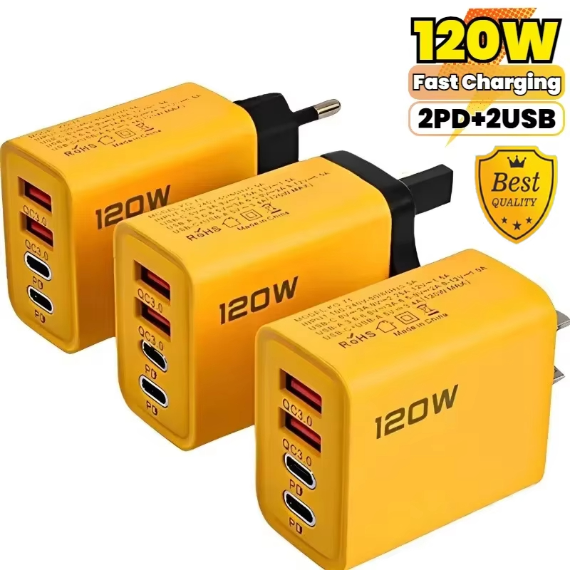 Cargador de teléfono Total de 120W, cargador rápido PD USB tipo C, adaptador de pared para iPhone 16 15 Xiaomi 14 Huawei Redmi Oneplus