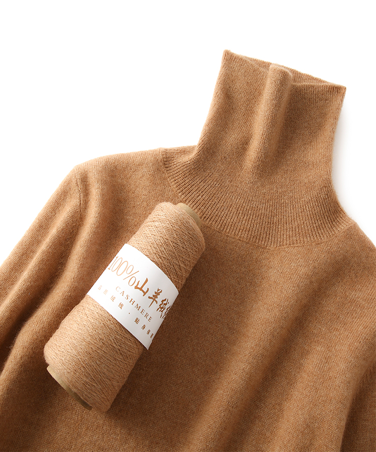 Suéter Feminino 100% Cashmere Gola Alta Tricô Manga Longa Liso