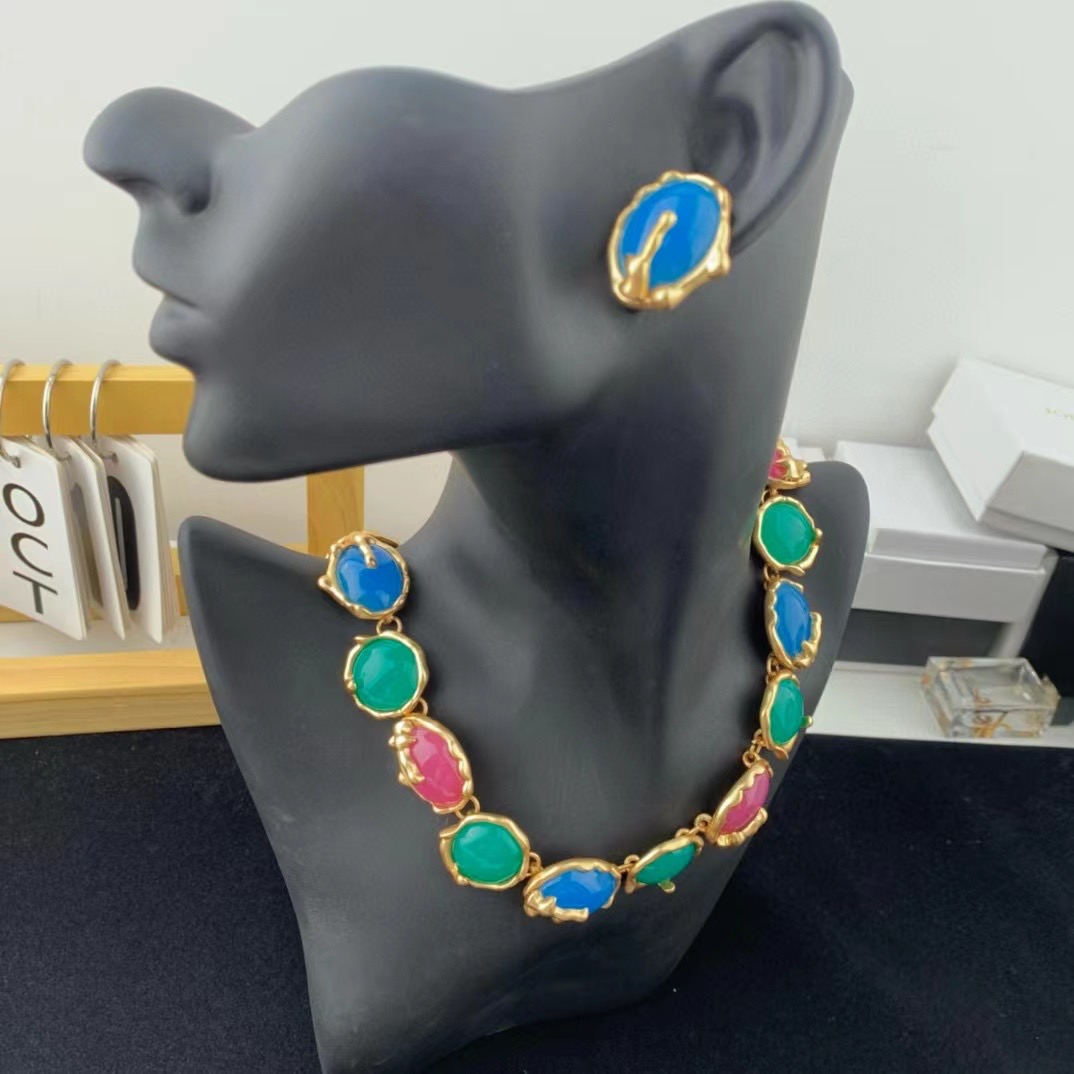 Collar de pendientes de color caramelo geométrico de temperamento Vintage para mujer, regalo de niña, gargantilla de fiesta, joyería al por mayor
