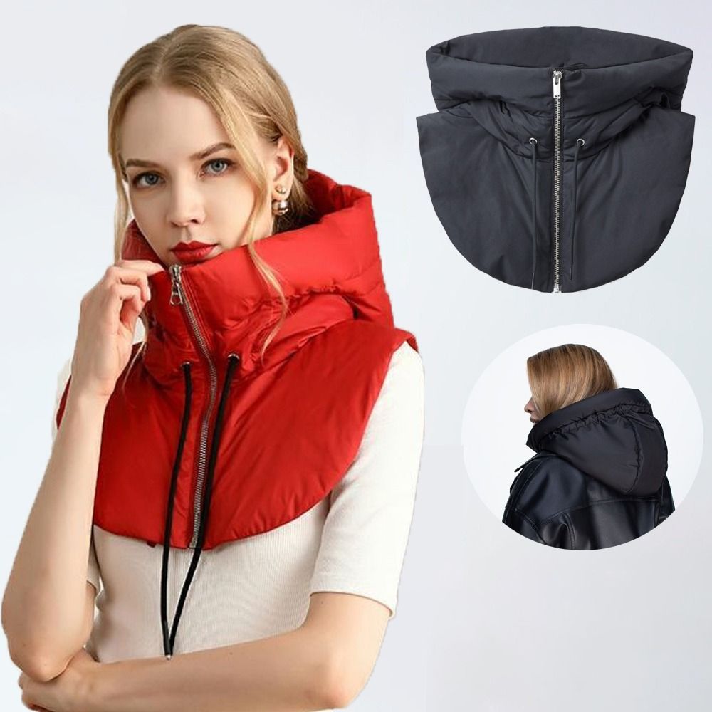 ฤดูหนาว Ultralight ลง Hooded หมวก Drawstring ซิปผ้าพันคอ Balaclava หมวกที่ถอดออกได้คอเต่าปลอม Unisex
