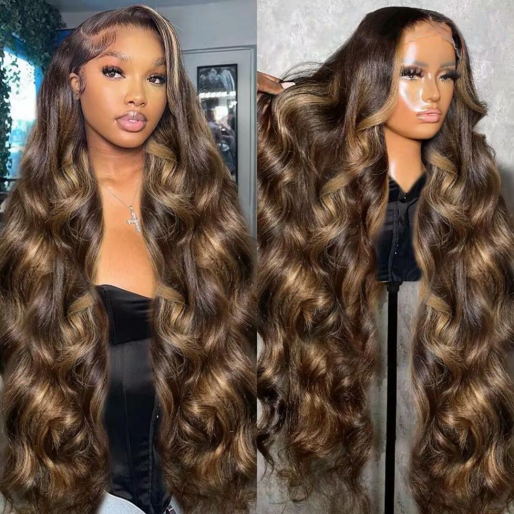30 36 Inch Highlight Ombre Body Wave Wig 4/27 Colored HD Human Hair Lace Front Wigs 13x4 13x6 Frontal Wig 200 Density For Women