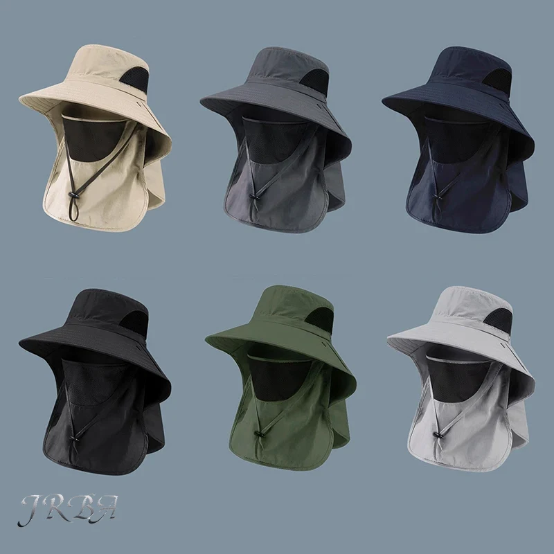 Summer Sun Hats UV Protection Outdoor Hunting Fishing Cap For Men Women Hiking Camping Visor Bucket Hat Neck Flap Fisherman Hat