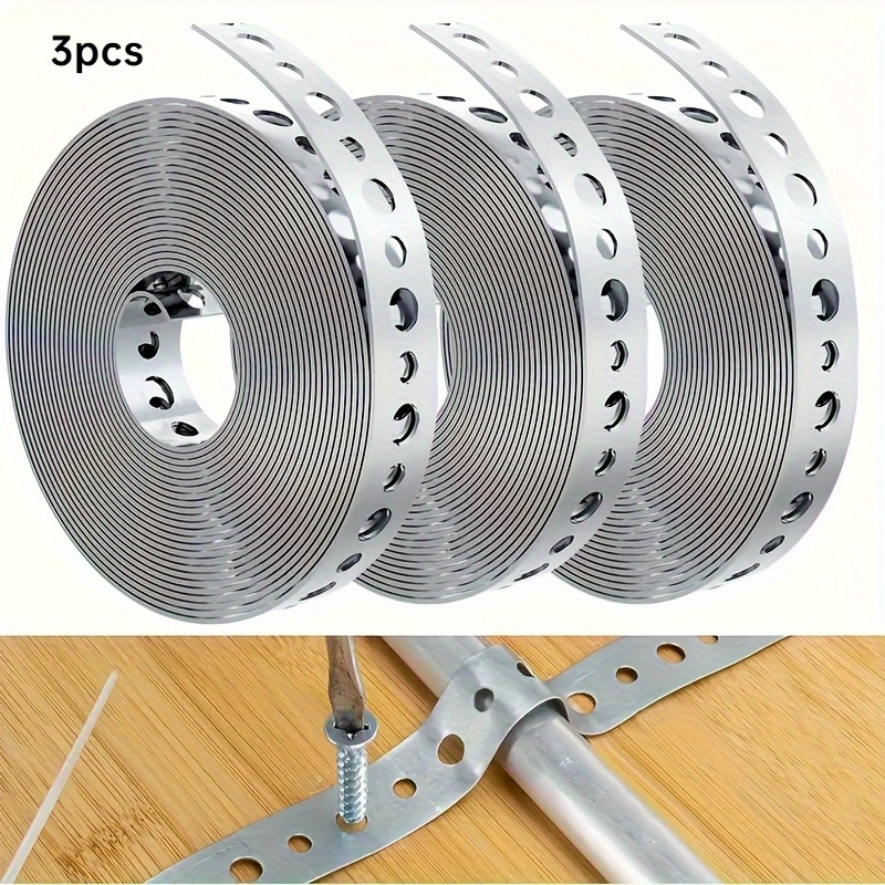 1/3 Rollo de Cinta de Acero Galvanizado, Cinta Metálica Preperforada con Múltiples Ranuras para Soporte de Tuberías y Trabajos de Chapa Metálica