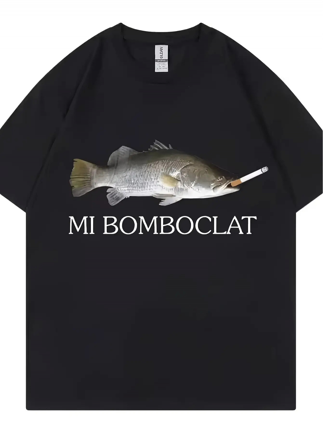 Męska koszulka z zabawnym wzorem bombfisch - Koszulka retro w stylu Harajuku z krótkim rękawem i napisem "Mi Bomboclat".
