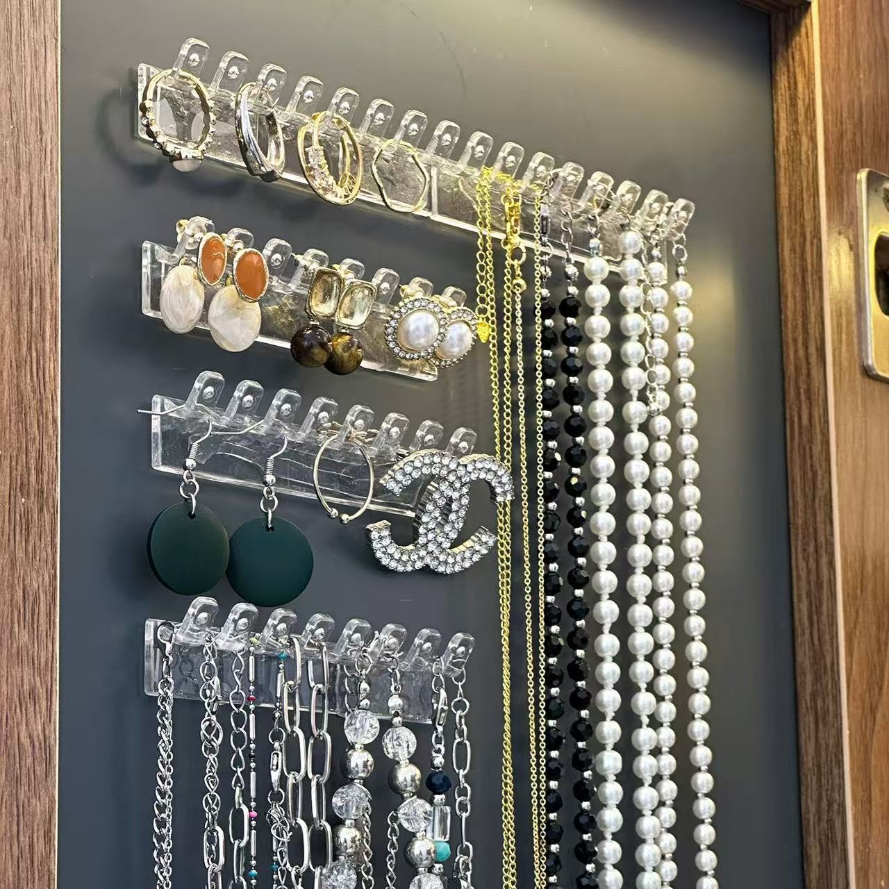 3/6/12/18pcs Necklace Storage Rack Behind Mirror Cabinet Door, Anti-Tangle Jewelry Display Rack, Suitable For Men And Women.