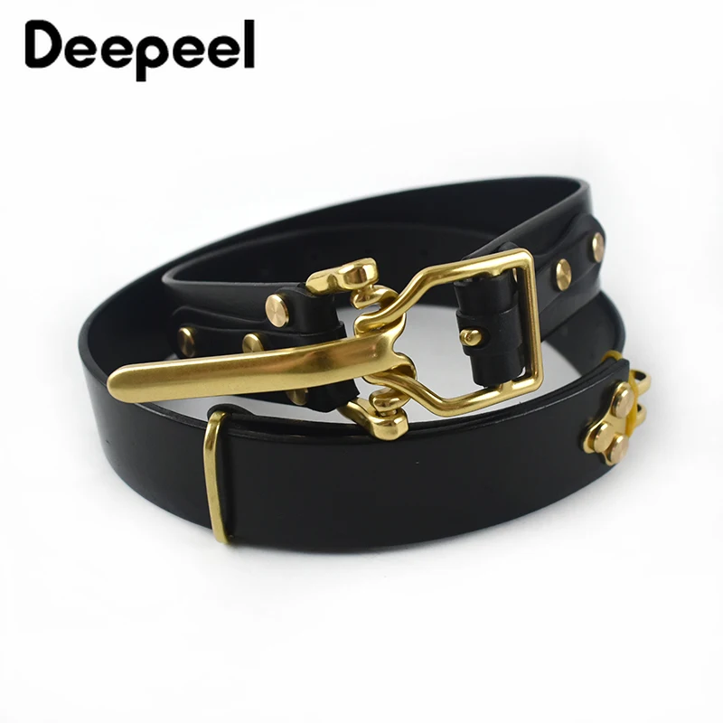 1 unidad Deepeel 3,8*110-125cm cinturón de piel de vaca de primera capa para hombre DIY cinturones de caballero de cuero genuino hechos a mano cinturón con hebilla de latón