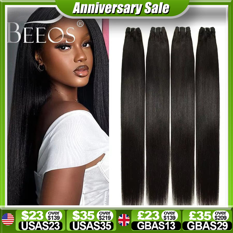 Mechones de cabello humano liso Yaki ligero de 14-30 pulgadas, extensiones de cabello virgen brasileño de doble trama negra Natural 10A para mujer