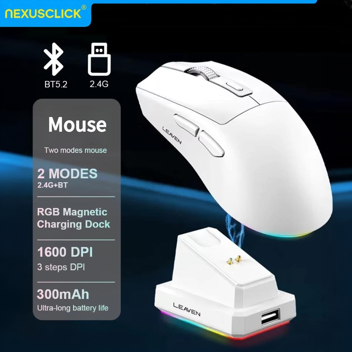 Беспроводная Bluetooth-мышь NexusClick, двухрежимная игровая мышь для киберспорта, для ноутбуков, PAW311, легкая, с магнитной зарядкой, новинка 2026 года