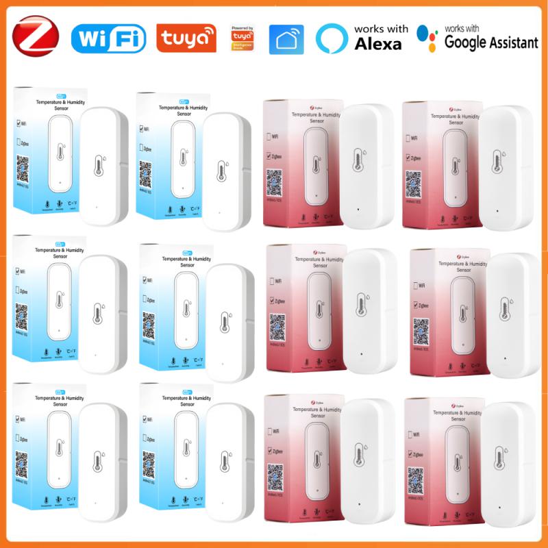 Tuya WiFi inteligente Zigbee Sensor de temperatura y humedad termómetro interior higrómetro monitoreo a través de Alexa Google Home Smart Life
