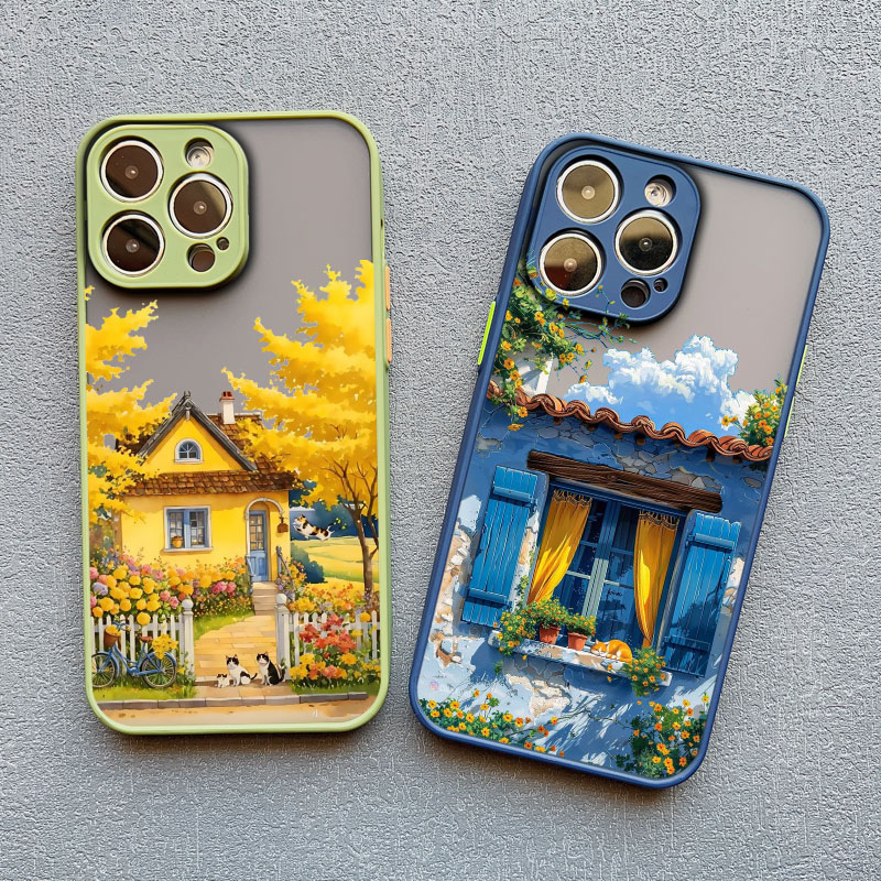 Coque de téléphone avec paysage de maison de Villa de vacances, étui de paysage de dessin animé pour iPhone 17 16 12 13 14 11 15 Pro Max Mini Plus XR XS X