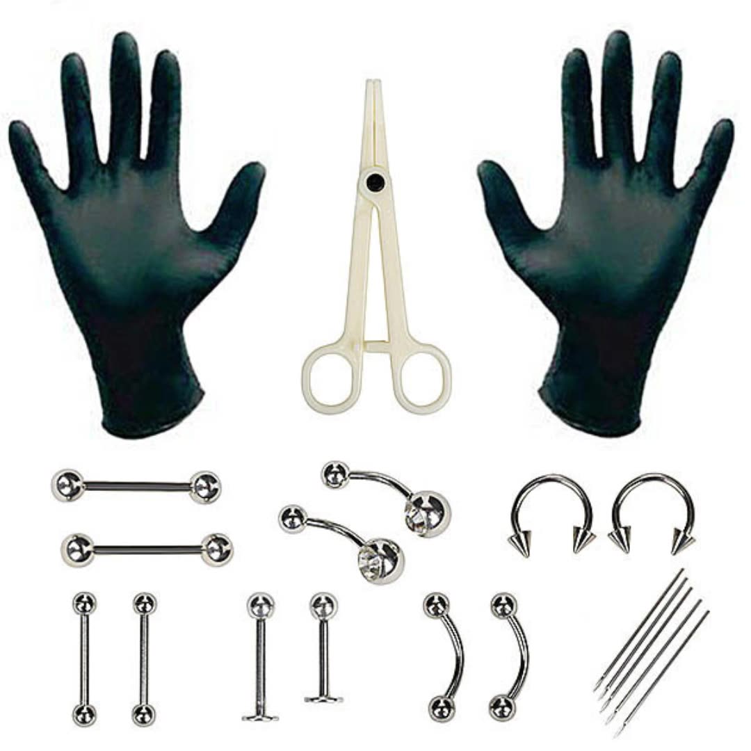 1 ชุดทิ้ง Professional Body Piercing ชุดเครื่องมือเข็มเจาะ CLAMP เครื่องมือหู Tragus จมูกคิ้วเจาะ 316